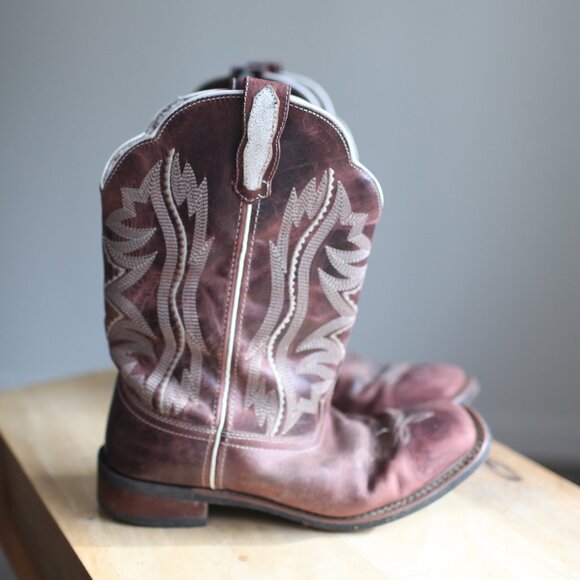 Laredo maroon leather topstich square toe western  cowboy boots womens 10 - Picture 9 of 9